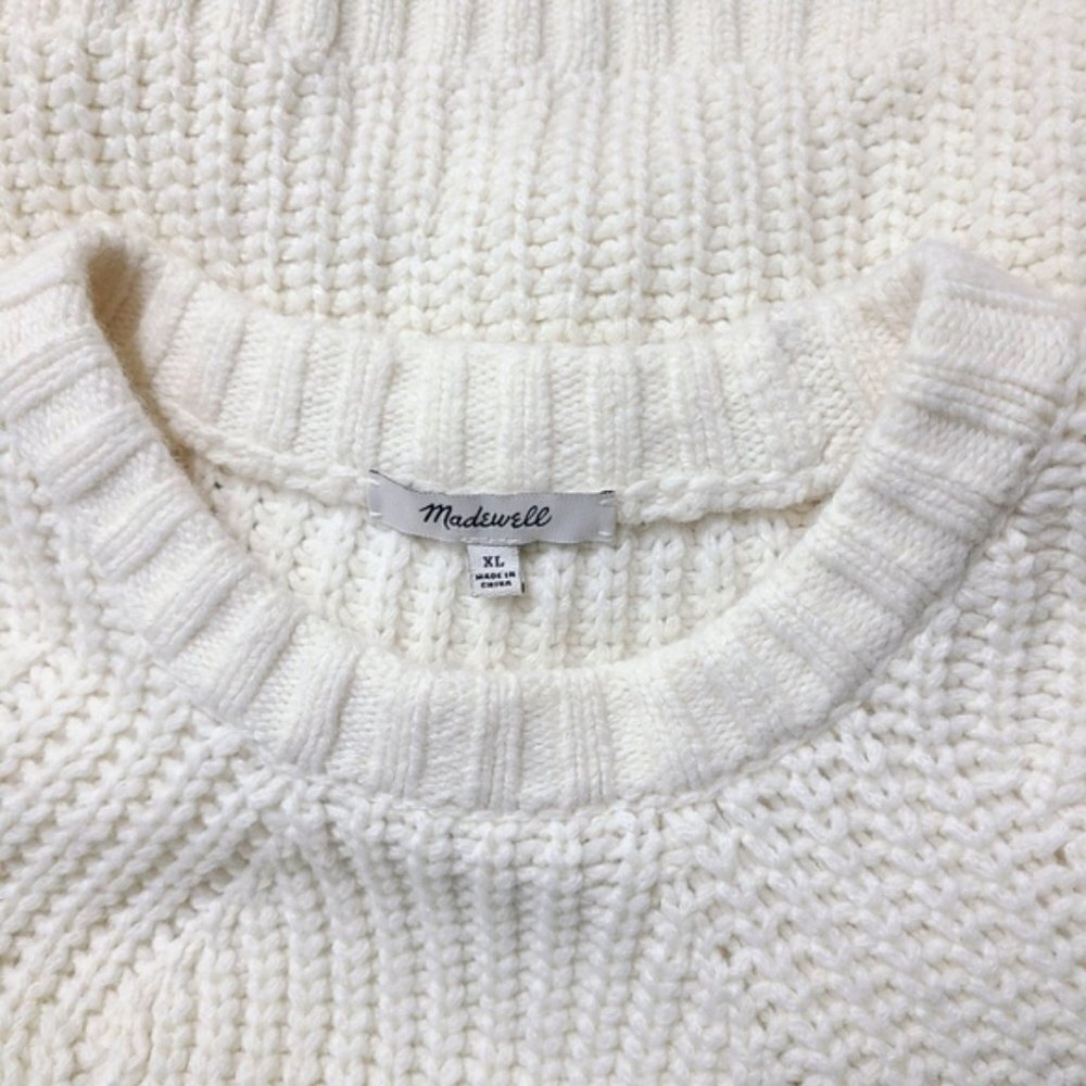 MADEWELL Charley Cream Cable Knit Sweater Womens Pointelle Wool Pullover Size XL - Picture 14 of 15
